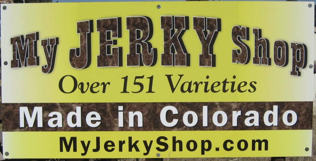 Sign that says, My Jerky Shop, Over 151 Varieties, MyJerkyShop.com