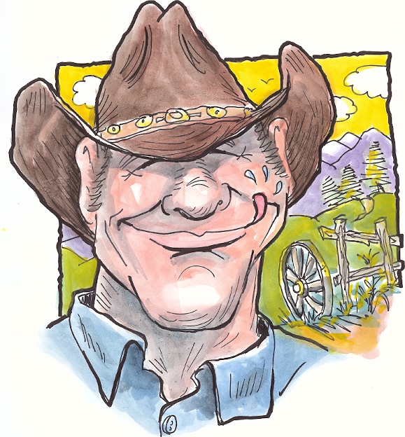 Cowboy rancher headshot, cartoon drawn for Jerky Homemade and My Jerky Shop.